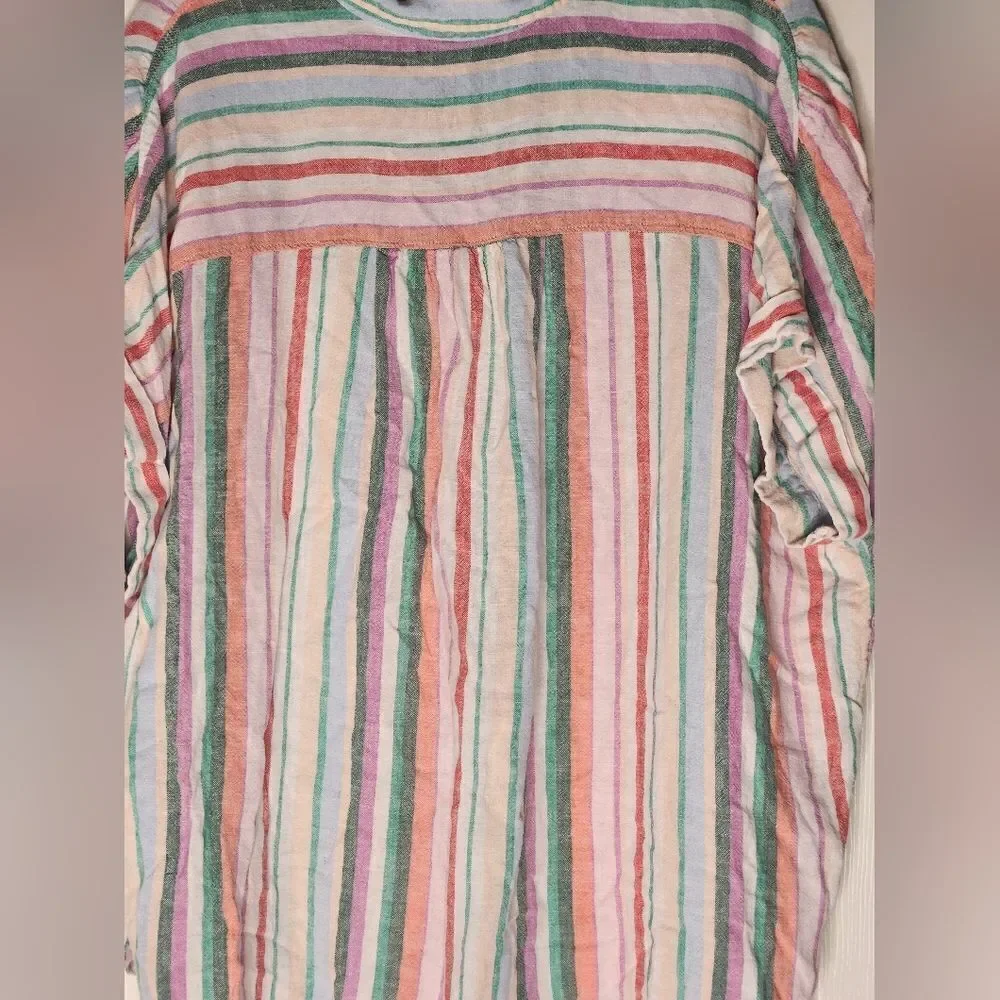 Time and True XL (16-18) Striped RolledShrtslv LINENBlend Buttons Up Women Shirt - Picture 8 of 9